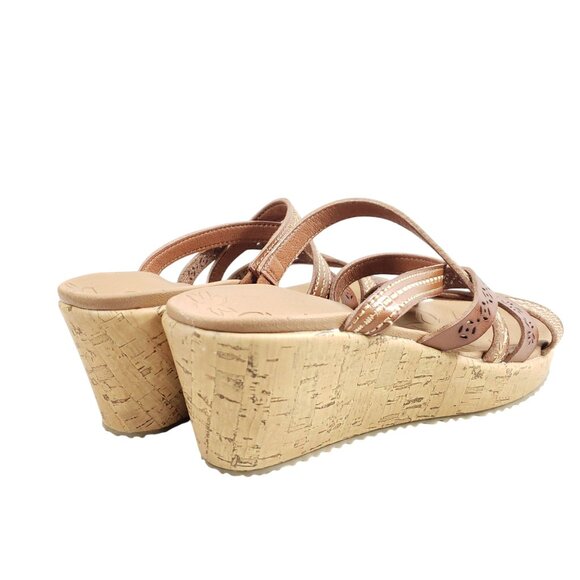 Skechers Luxe Foam Womens Size 8 Brown Wedge Sandals Strappy Floral - Picture 3 of 8